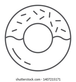 Donut thin line icon, delicious and food, cake sign, vector graphics, a linear pattern on a white background, eps 10.