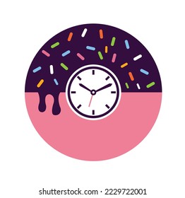 Donut time logo template. Clock and donut logo icon template vector.
