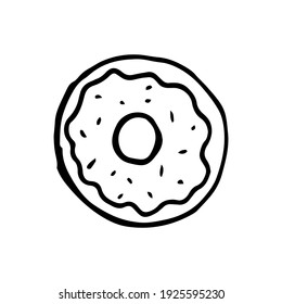 Donut top view hand drawing doodle style sketch isolated on white background. Vector stock illustration. 