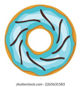 Donut. Top view sweet dessert into glaze for menu design, cafe decoration or delivery box. Candy food with sprinkles. Traditional breakfast