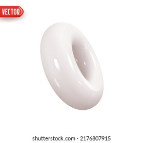 Donut torus geometric element. Realistic 3d design In plastic cartoon style. Icon isolated on white background. Vector illustration