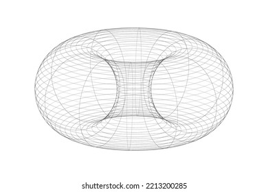 Donut Torus Wireframe Black And White Vector Illustration