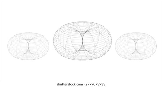 Donut Torus Wireframe Black and White Vector Illustration