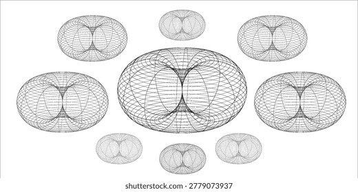 Donut Torus Wireframe Black and White Vector Illustration