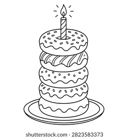 Donut Tower Birthday Cake Line Art