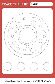 Donut Trace line. Handwriting practice. Tracing lines of Donut. Educational children game, printable worksheet, vector illustration. Trace line worksheet for kids.