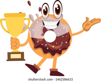 Donut with trophy, illustration, vector on white background.