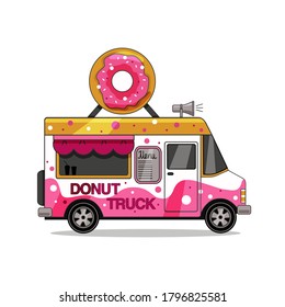  Donut truck isolated on white background. Vector illustration.