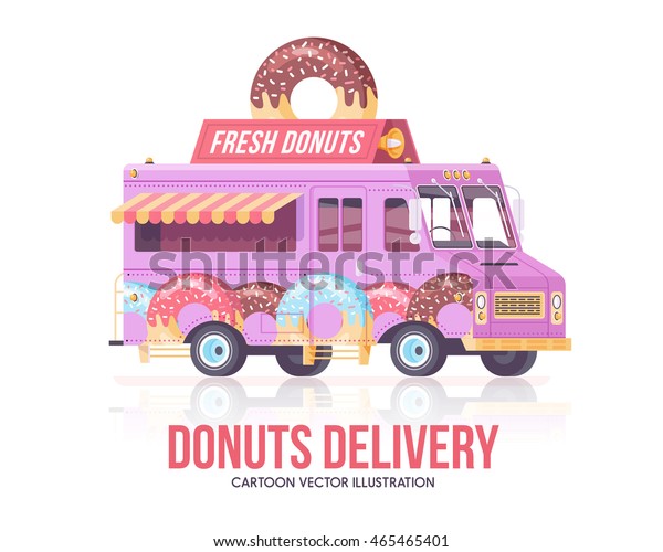 Donut Truck Vector Donut Wagon Delivery Stock Vector Royalty Free