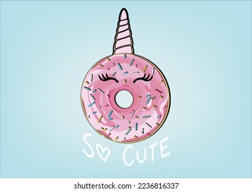 donut unicorn vector hand drawn design