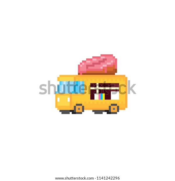 The donut van. fast food truck. Street cuisine.\
Pixel art. Old school computer graphic. 8 bit video game. Game\
assets 8-bit sprite.