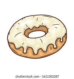 Donut with vanilla glaze. Donut with vanilla icing.