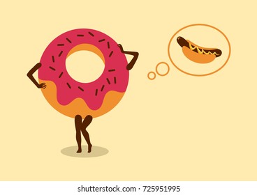 Donut vector. Donut cartoon character. Donut and hot dog vector
