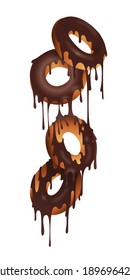Vector de donut, donut de chocolate con crema de caída y salpicado sobre fondo blanco.