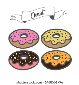 Donut vector collection. Strawberry chocolate, vanilla donut. 