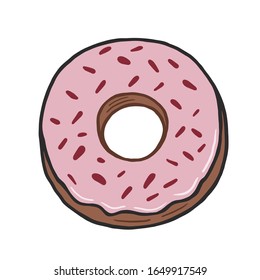 Ilustración de color del vector de salida en estilo doodle. Dibujo a mano libre de un donut.