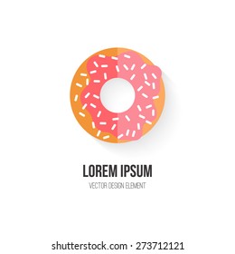 Donut vector concept. Design element for restaurant menu illustration or for logotype. Flat design of food. Diet and unhealthy eating habits illustration. 
