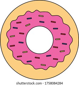 donut vector drawing pink frosting and colorful sprinkles 