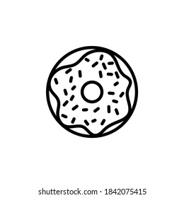 Donut vector icon. Cute glazed donut with frosting and sprinkles isolated on white background. Minimalist line art.