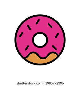 Donut Vector Icon in Filled Outline Style. A Donut is a round, deep fried cake, usually with a hole in the center. Vector illustration icon can be used for an app, website, or part of a logo.