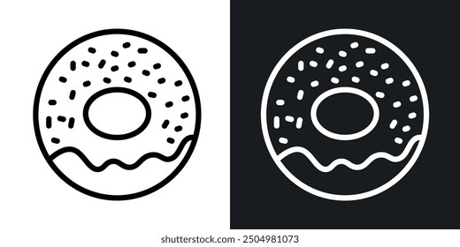 Donut vector icon set black and white filled and outlined style.