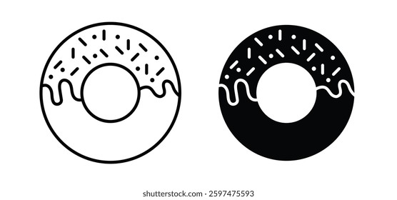Donut vector icon set black filled and outlined style.