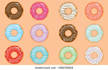 Donut vector illustration with background. Donut illustration for background.