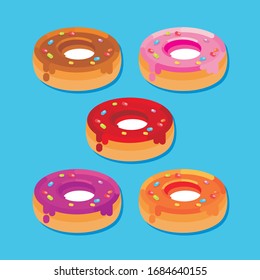 Donut vector illustration. Donut collection with 5 color choice, flat design 