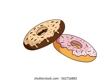 Donut Vector Illustration. Hand drawn illustration isolated on white background. Cartoon.