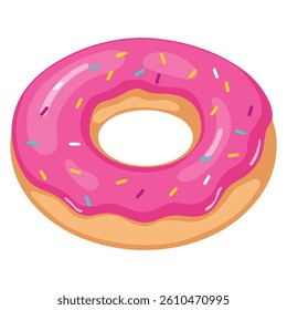 Donut vector illustration isolated on white background. Pink glazed donut