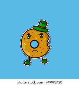 Donut vector illustration isolated on blue. Pop art Cool Patch, sticker. Comics style . Cute, tasty, Colored sprinkles, pink topping, logo for bakery menu