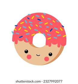 Donut – Vector Illustration Kawaii cute characters, cheerful detailed graphic for nursery decoration, poster, invitations, greeting cards, bright colors, sweet food