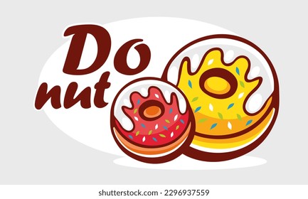 Donut vector illustration and lettering Donut in cartoon style.