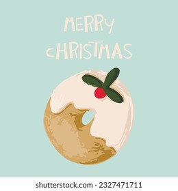 donut vector illustration and merry christmas inscription painted in watercolor imitation