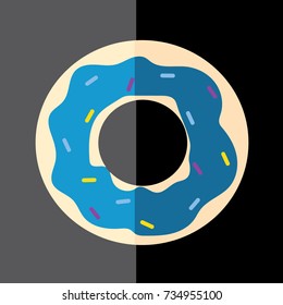 Donut vector illustration on background. Doodle style. Design icon, print, logo, symbol, decor, textile, paper.
