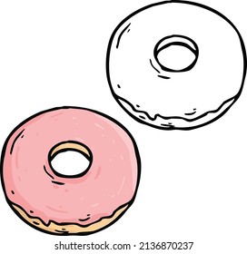 Donut vector illustration.  Perfect for art, postcards, cards, wall decor, t-shirts, cards, prints, drawing books, coloring books, wallpaper, prints, cards, ect.