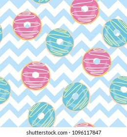 Donut vector illustration. Seamless pattern, background, card, poster Template for design