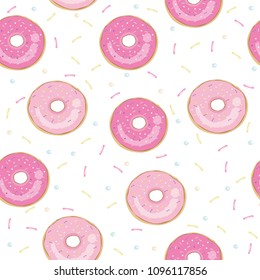 Donut vector illustration. Seamless pattern, background, card, poster Template for design