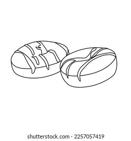 Donut vector illustration, set of 2 hand drawn black and white tasty donuts