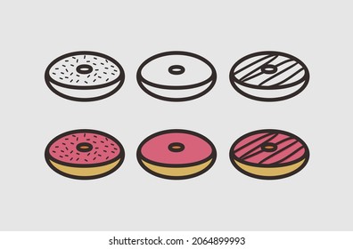 donut vector illustration set, donut collection with strawberry and chocolate donut