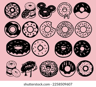 donut vector illustration set, Donuts. Donut vector set isolated on white background.