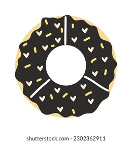 Donut vector Illustration. Sweet sugar icing donuts. Top view of doughnuts. Confectionery dessert. Chocolate confectionery isolated on white background. Flat design.