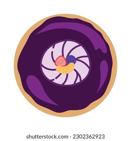 Donut vector Illustration. Sweet sugar icing donuts. Top view of doughnuts. Confectionery dessert. Chocolate confectionery isolated on white background. Flat design.