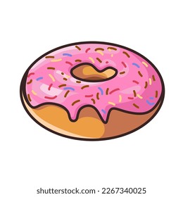 Donut vector for illustration in white background with pink glass.  Flat illustration style.