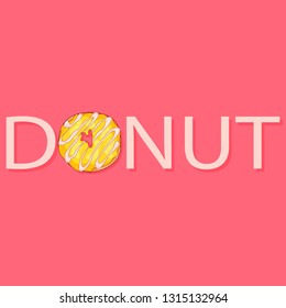  Donut vector illustration with yellow sweet donut on coral background