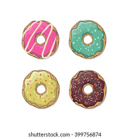 Donut vector illustration.Collection of sweet donuts isolated.