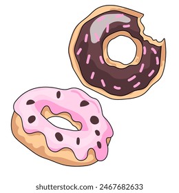 Donut. Vector image in flat style for fabric, textile, clothing, wrapping paper, wallpaper, poster, logo design