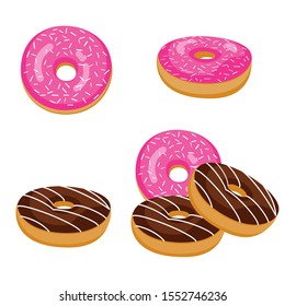 Donut vector isolated color image. Set of donuts vector on white background.