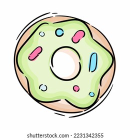 Donut vector isolated on a white background in a modern flat style. Donuts into the green glaze collection.