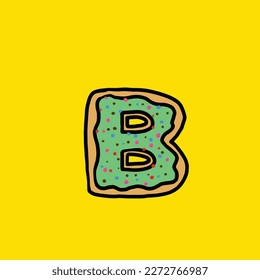 letra vectorial de donut b del alimento de hierba de la cepa de la torta